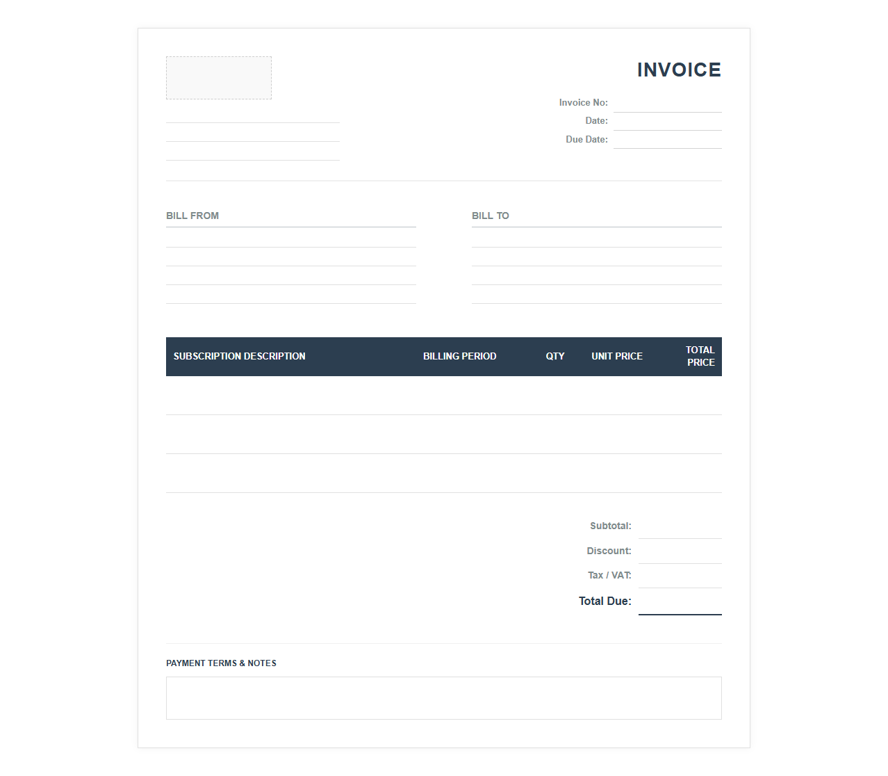Annual Software Subscription Billing Template