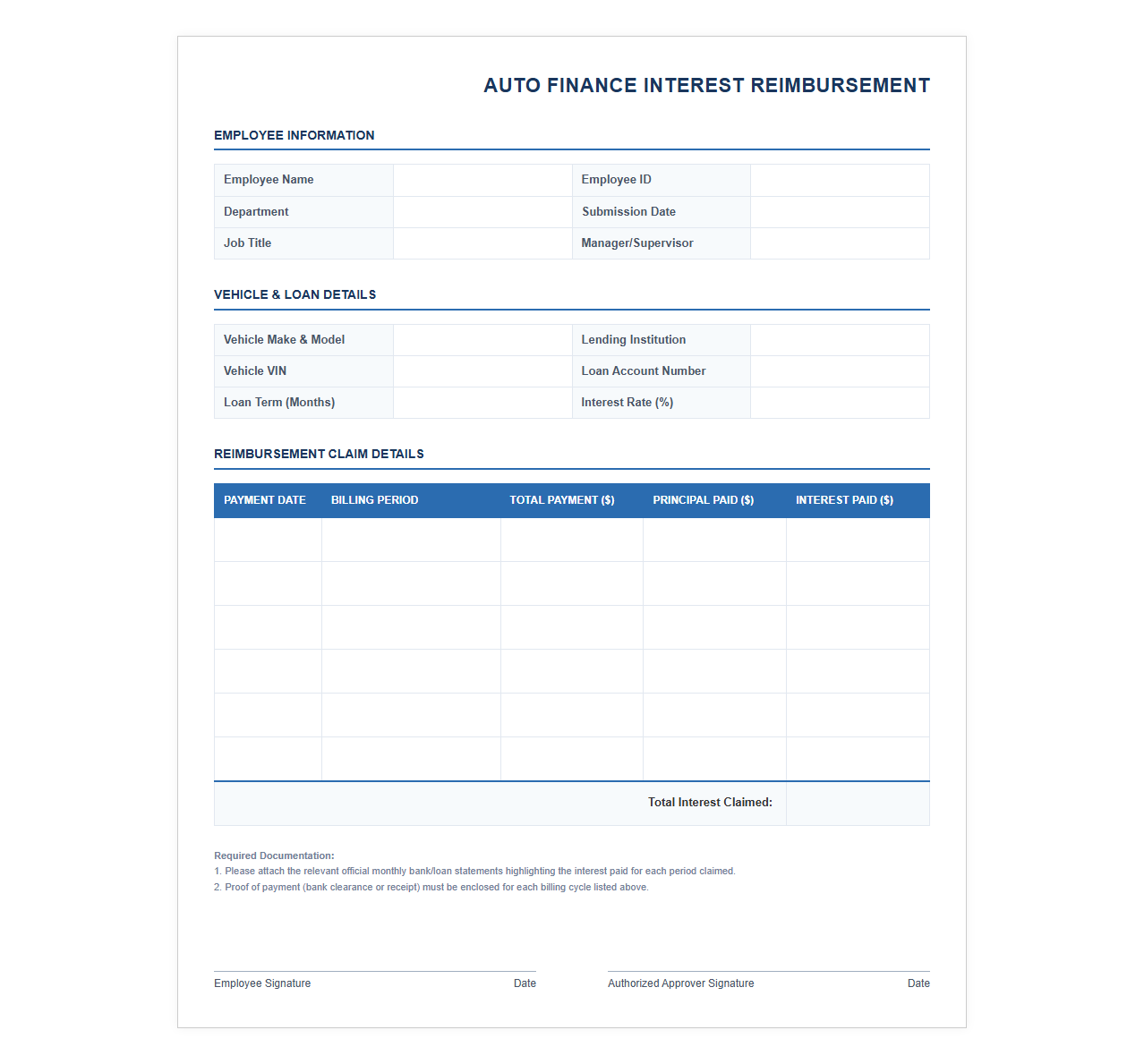 Auto Finance Interest Reimbursement Template