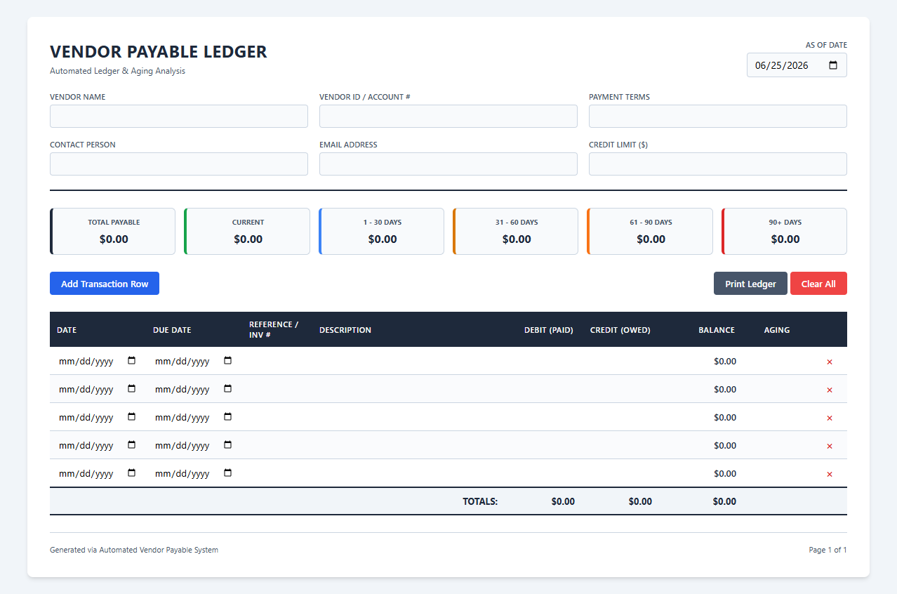 Automated Vendor Payable Ledger with Aging Analysis