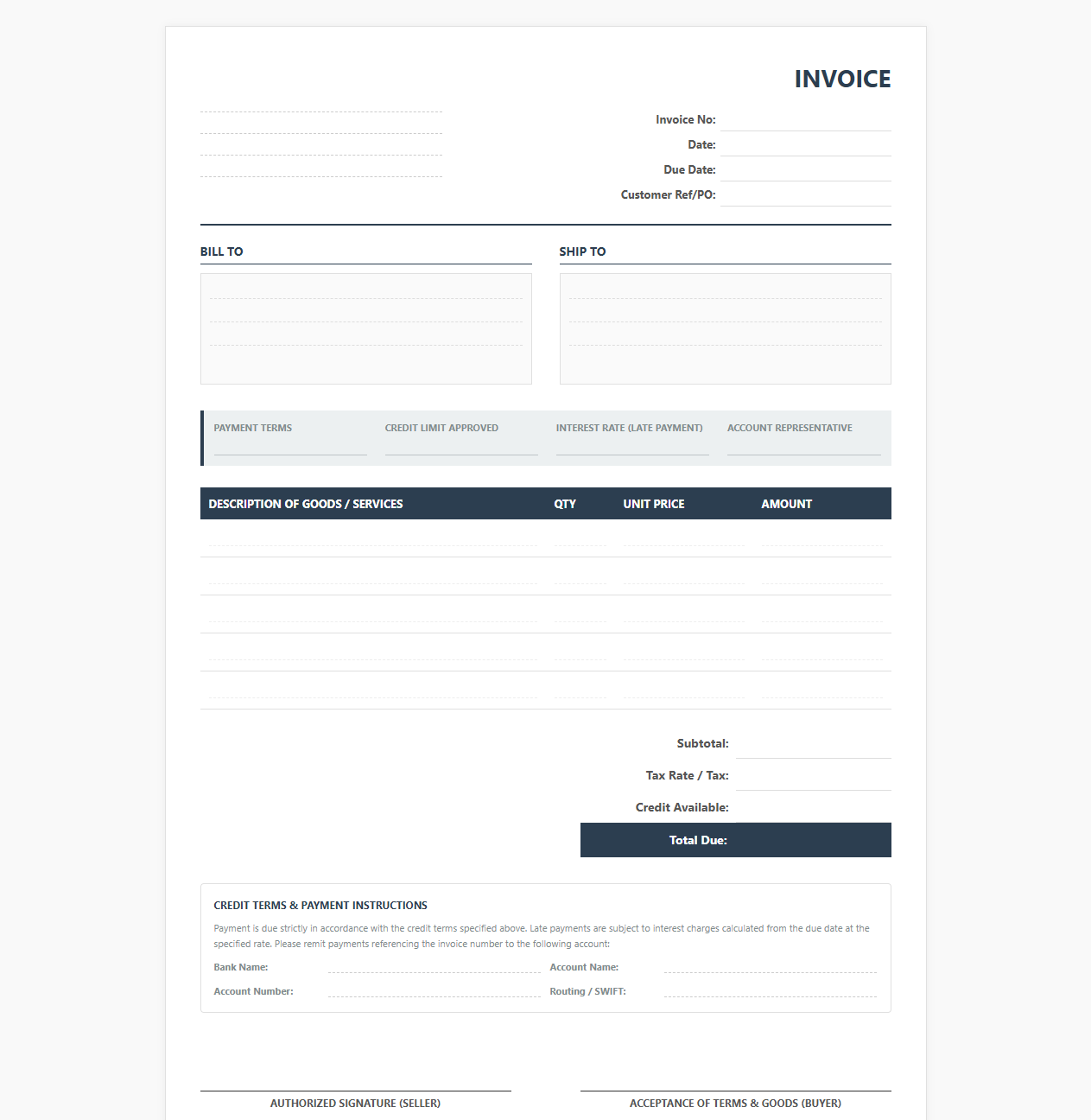 B2B Credit Sales Billing Template