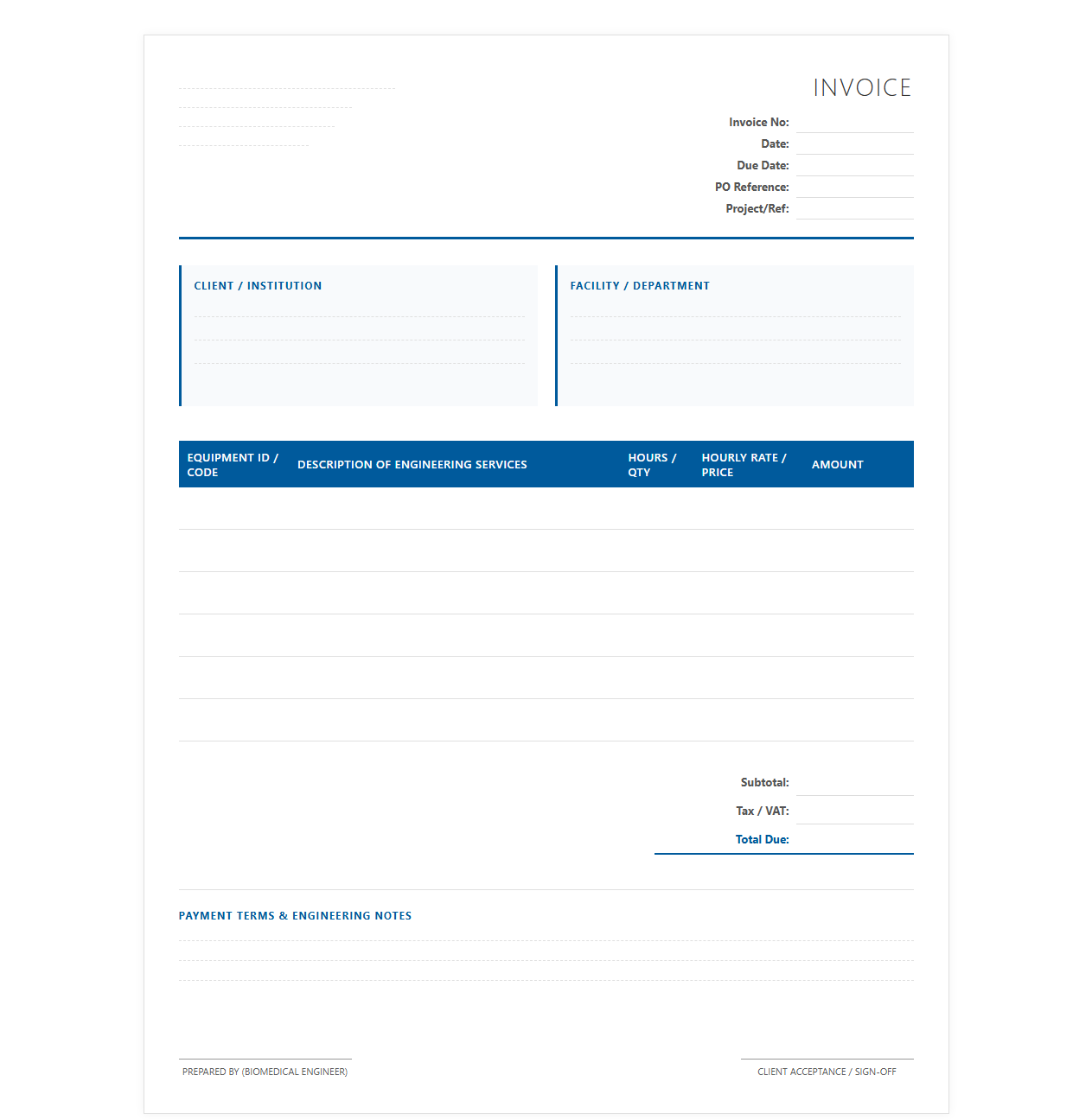Biomedical Engineering Consultant Invoice