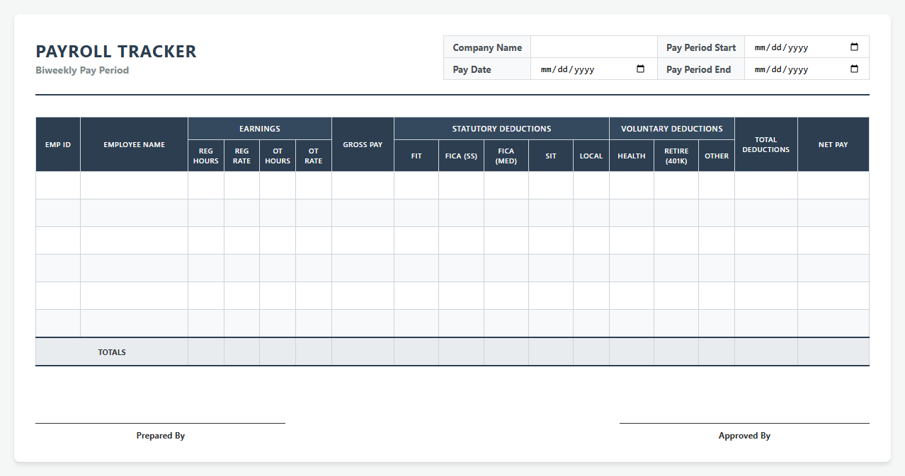 Biweekly Salary and Wage Deduction Payroll Tracker