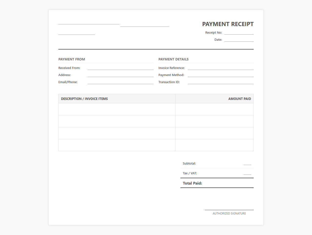 Business Invoice Payment Receipt