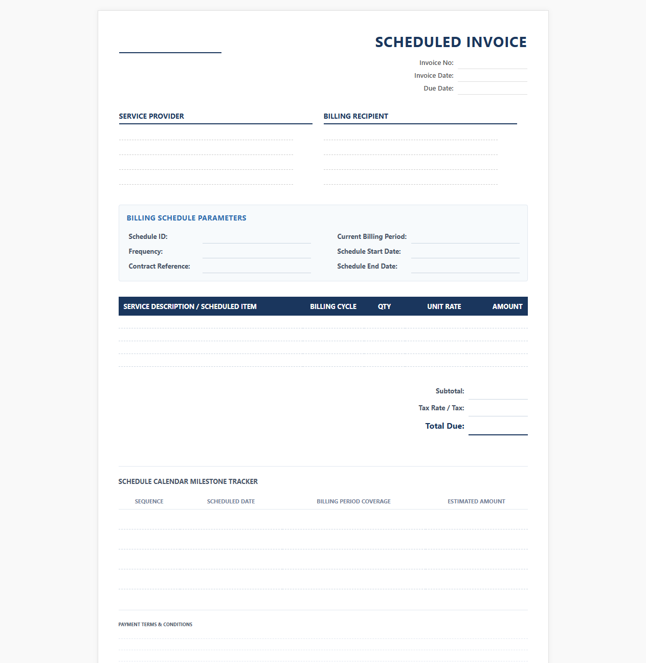 Calendar Based Scheduled Invoice Template