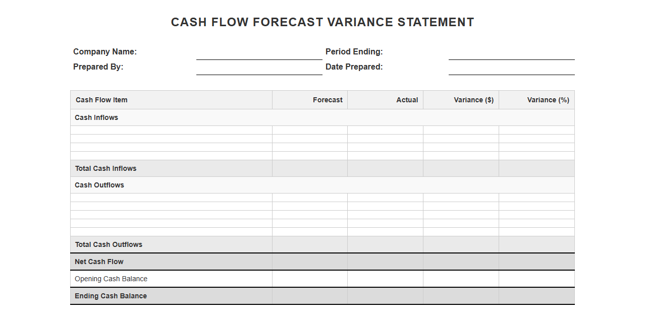 Cash Flow Forecast Variance Statement