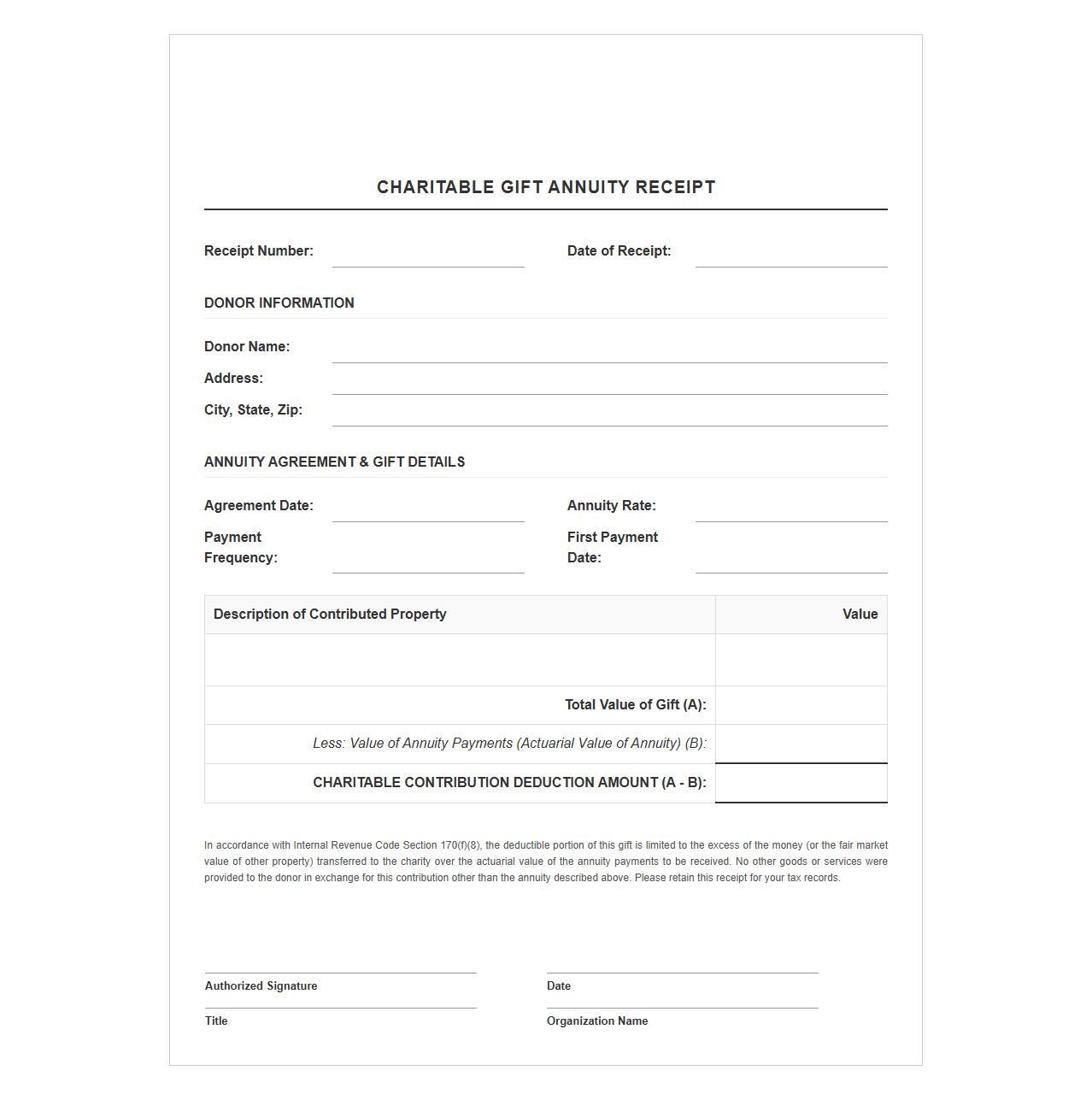 Charitable Gift Annuity Receipt Template