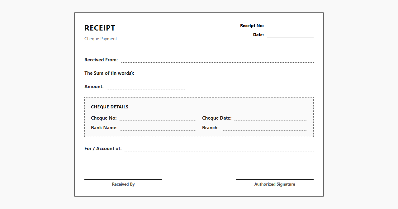 Cheque Payment Receipt Template