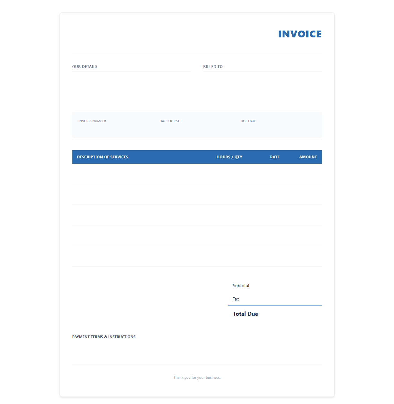 Clean Freelance Bookkeeping Service Invoice