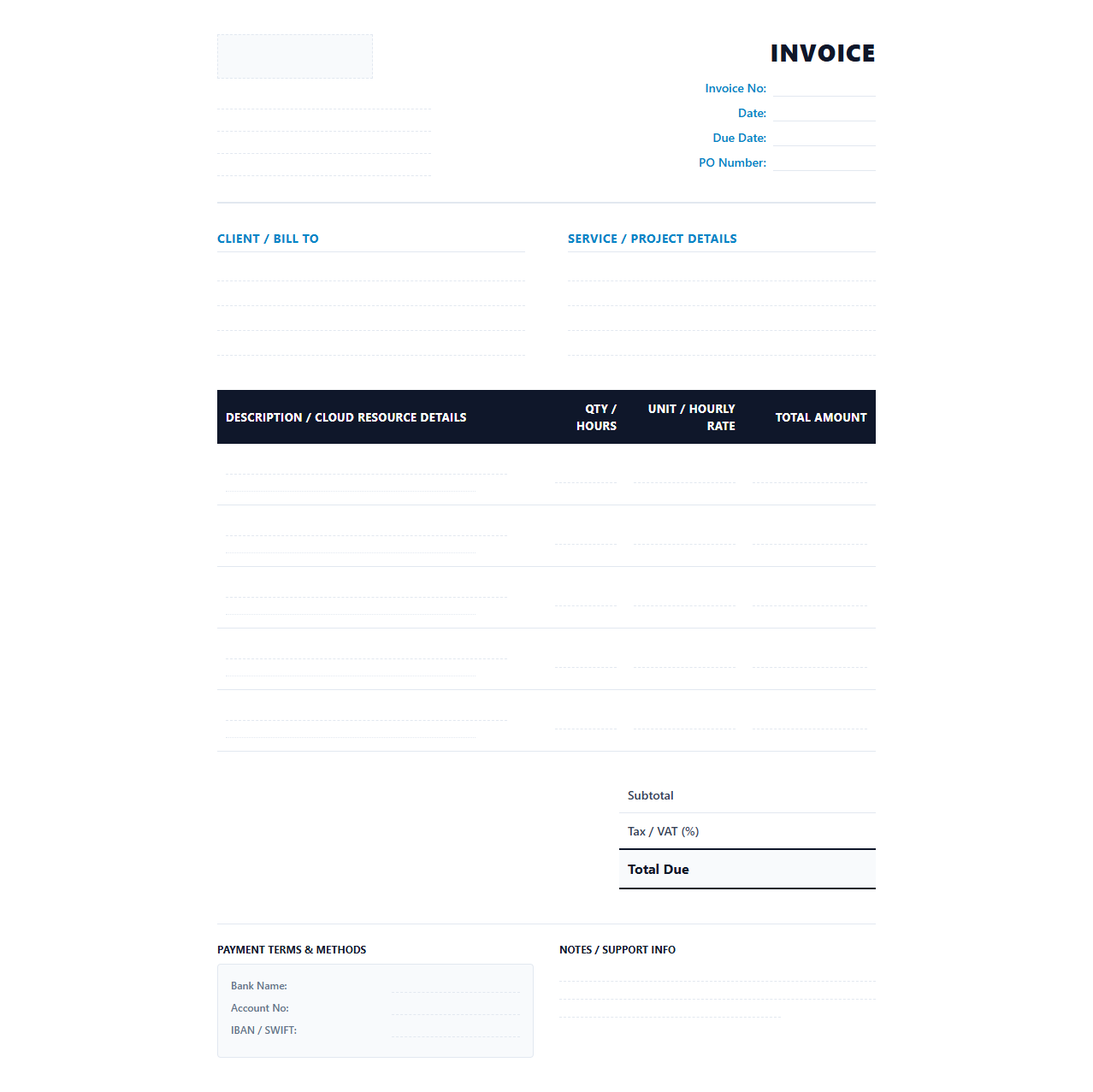 Cloud Hosting and Maintenance Invoice Template