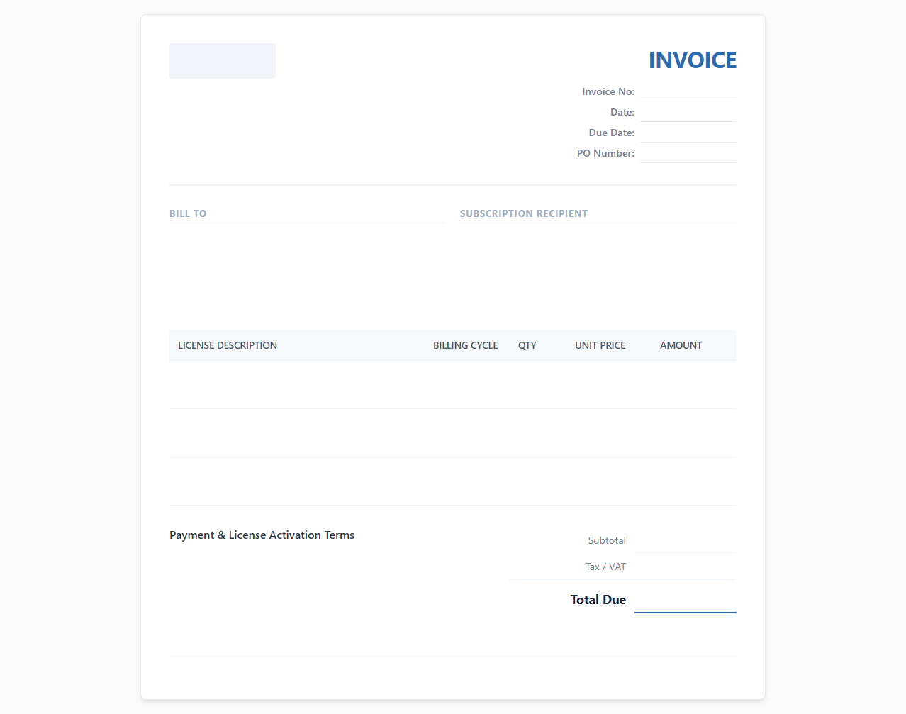Cloud Software License Invoice Template