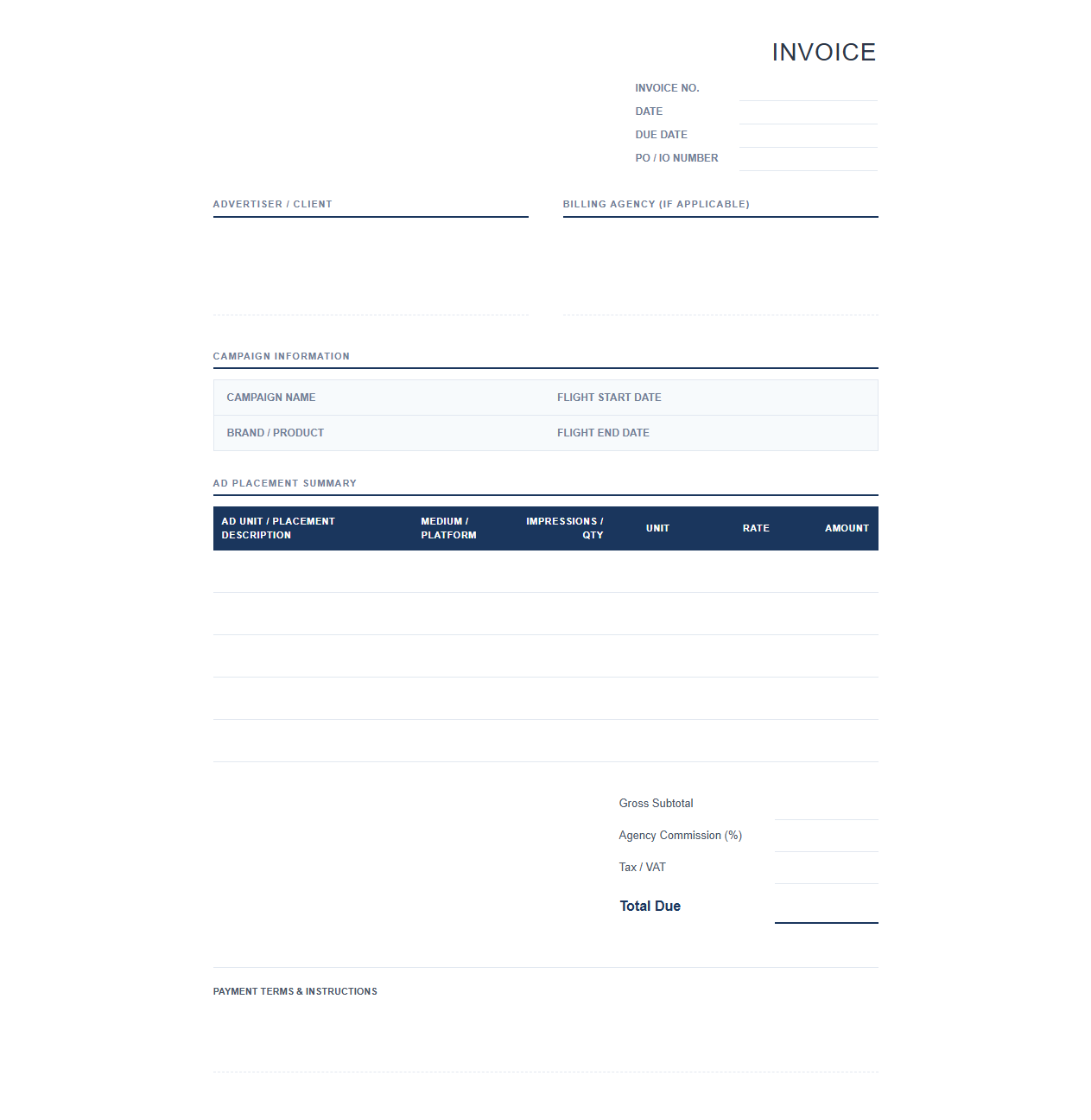 Commercial Ad Placement Billing Template