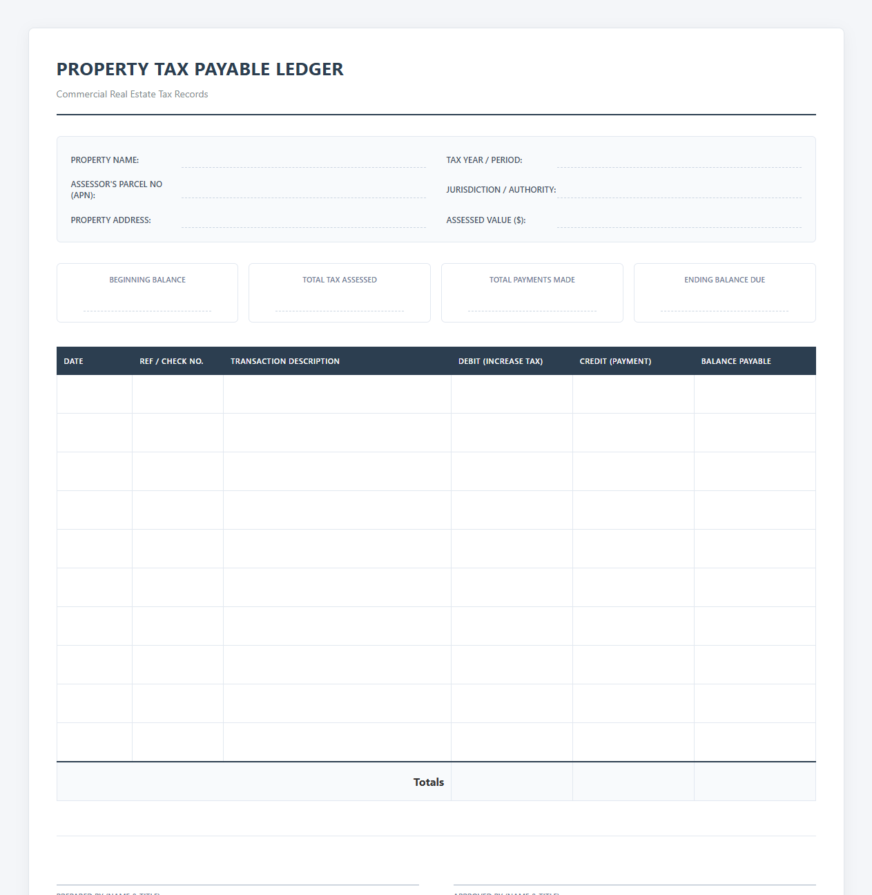 Commercial Property Tax Ledger Template