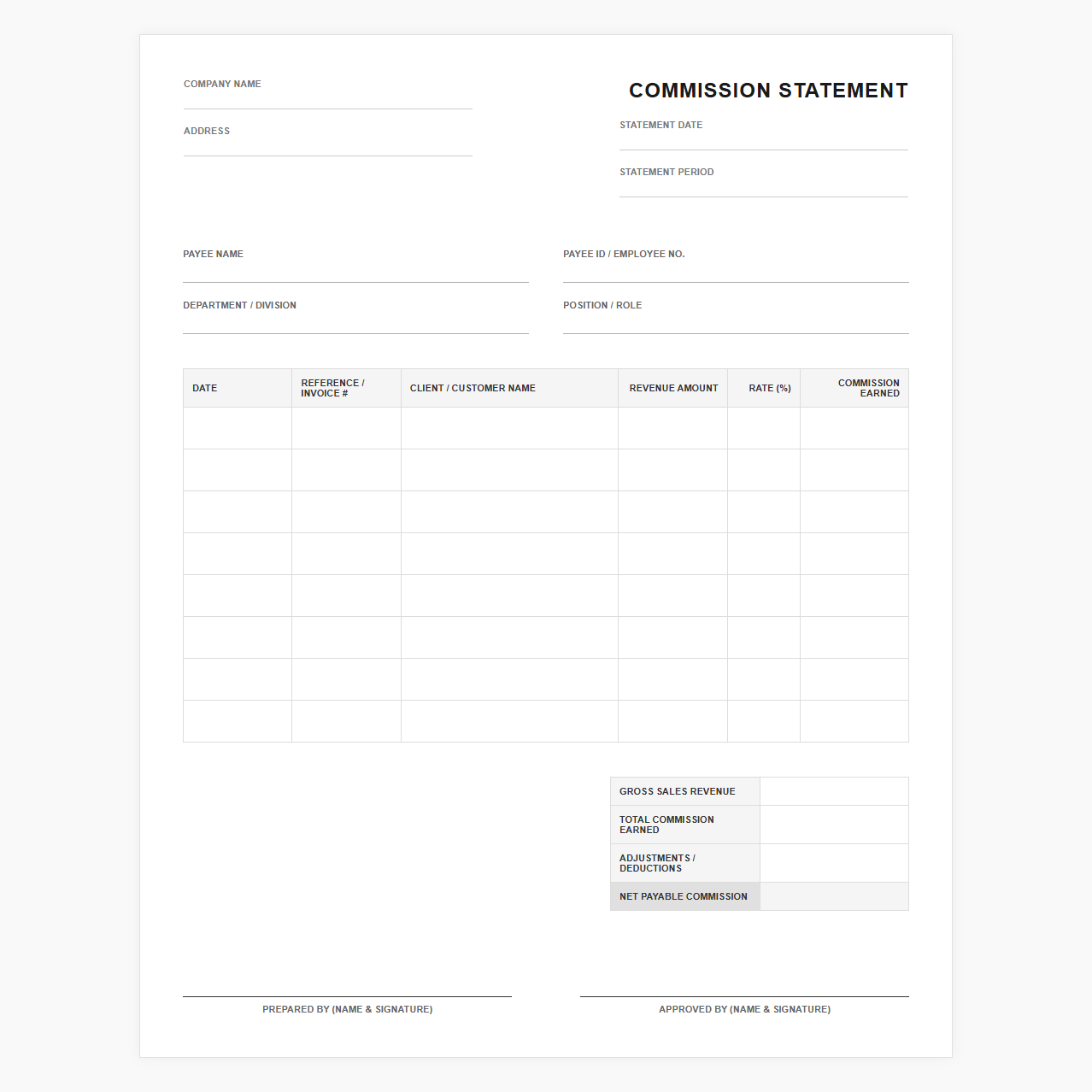 Commission Revenue Statement Template