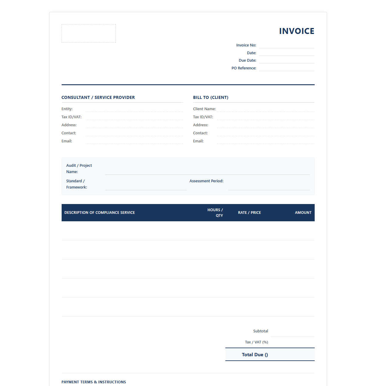 Compliance Audit and Consulting Invoice Template
