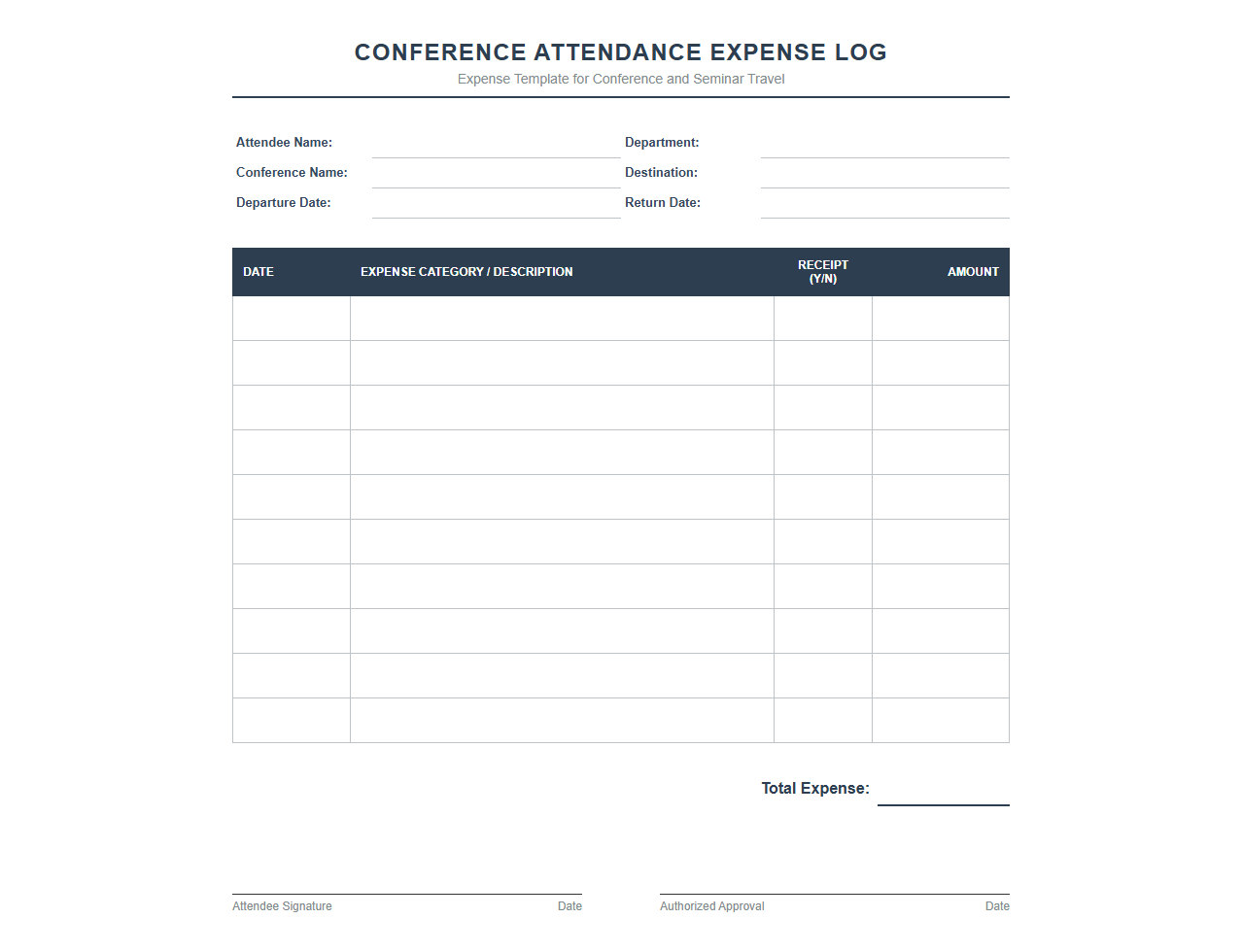 Conference Attendance Expense Log