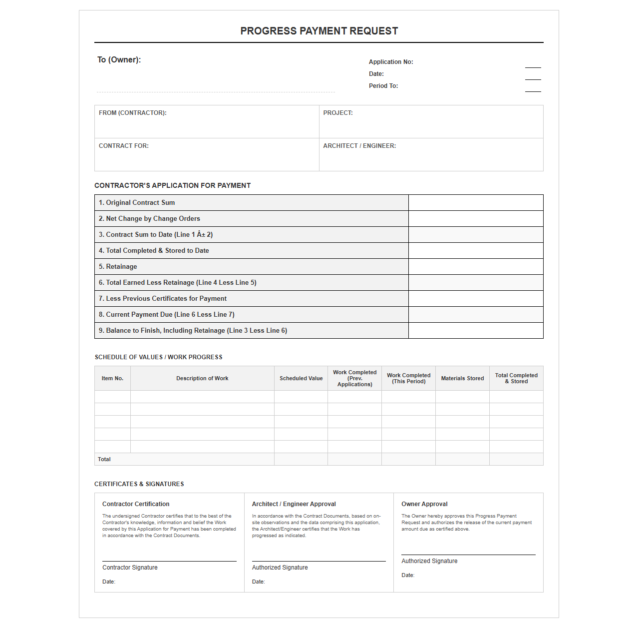 Construction Progress Payment Request Form