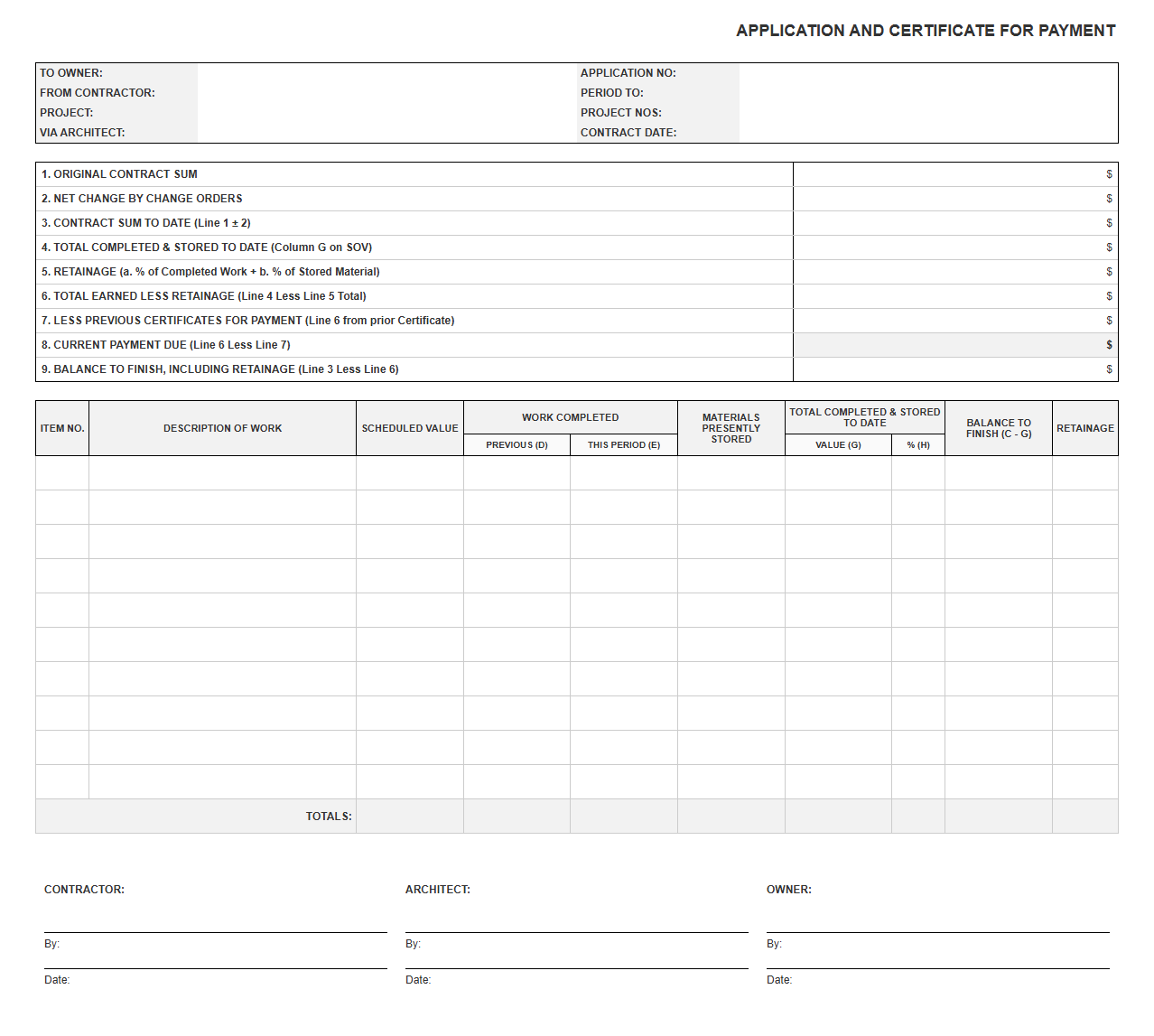 Construction Schedule of Values Invoice Template