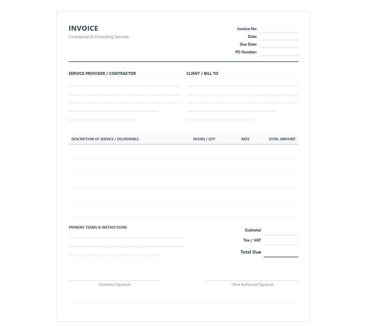 Consultant and Contractor Service Invoice