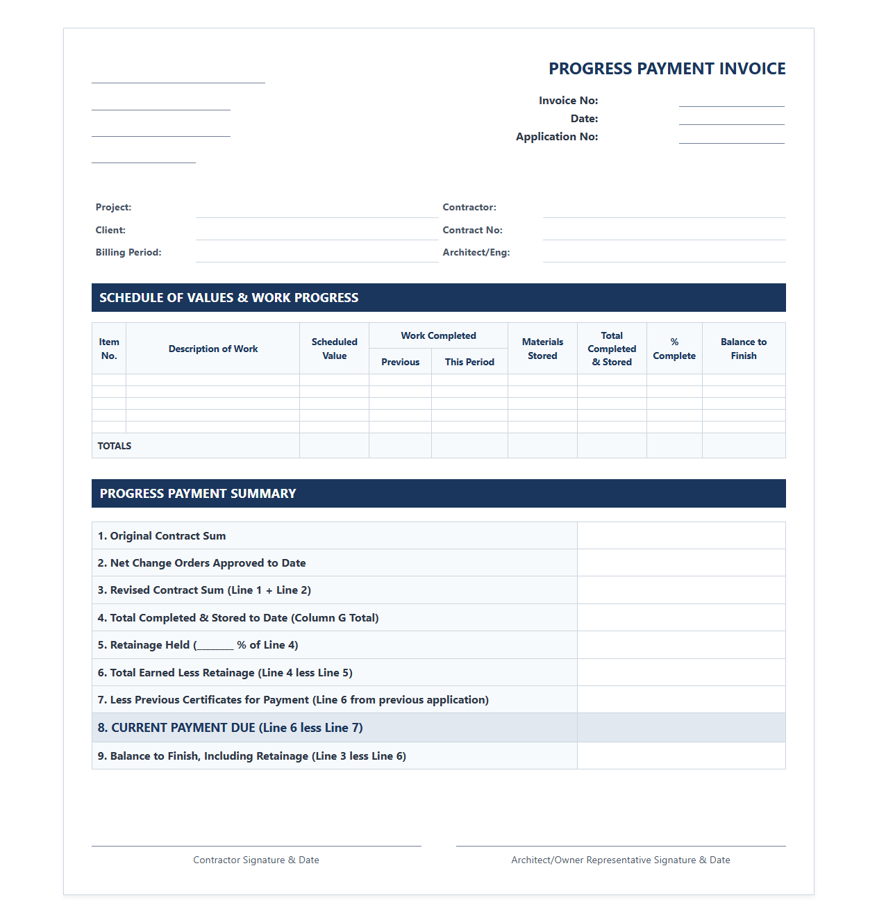 Contract-Based Progress Billing Invoice Format