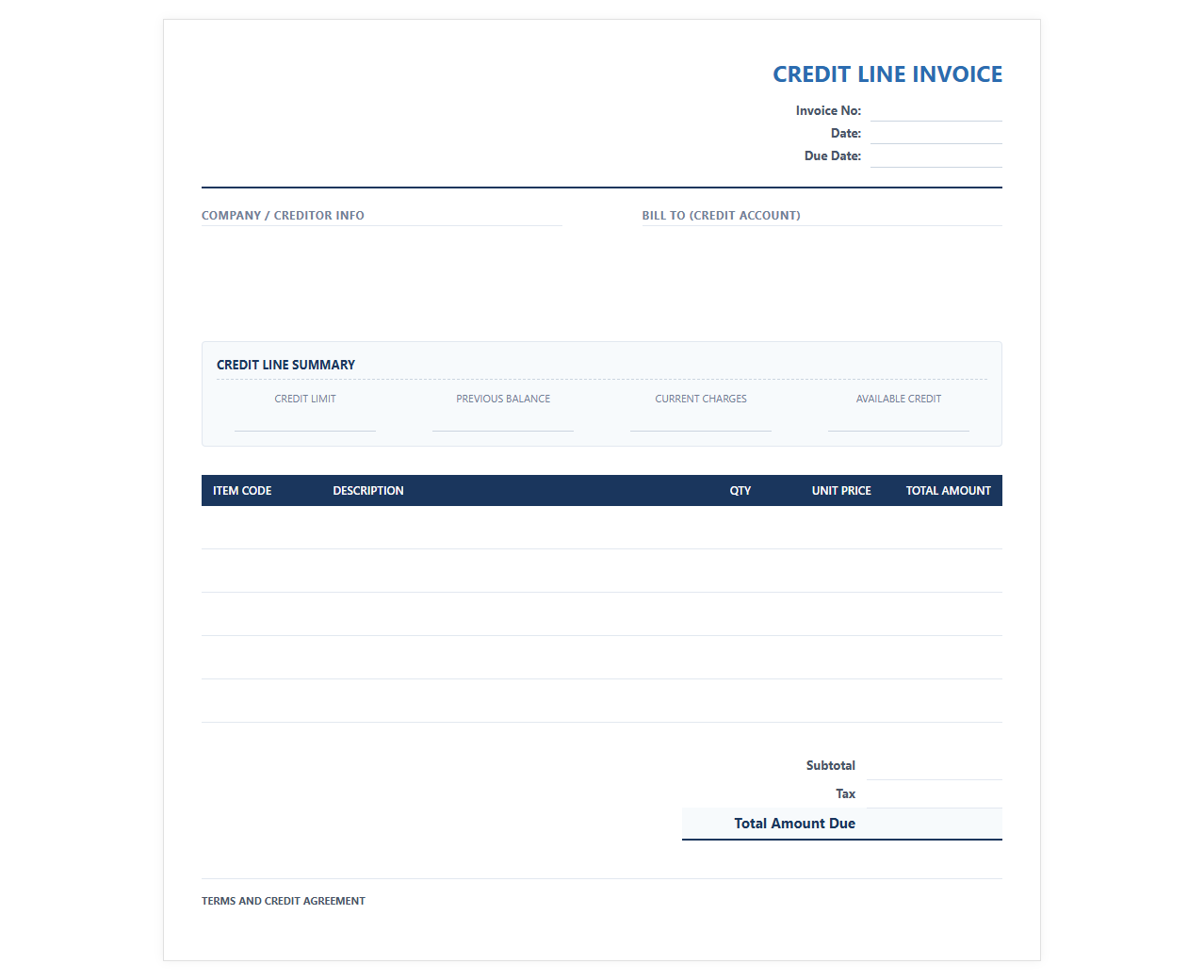 Corporate Credit Line Invoice Template