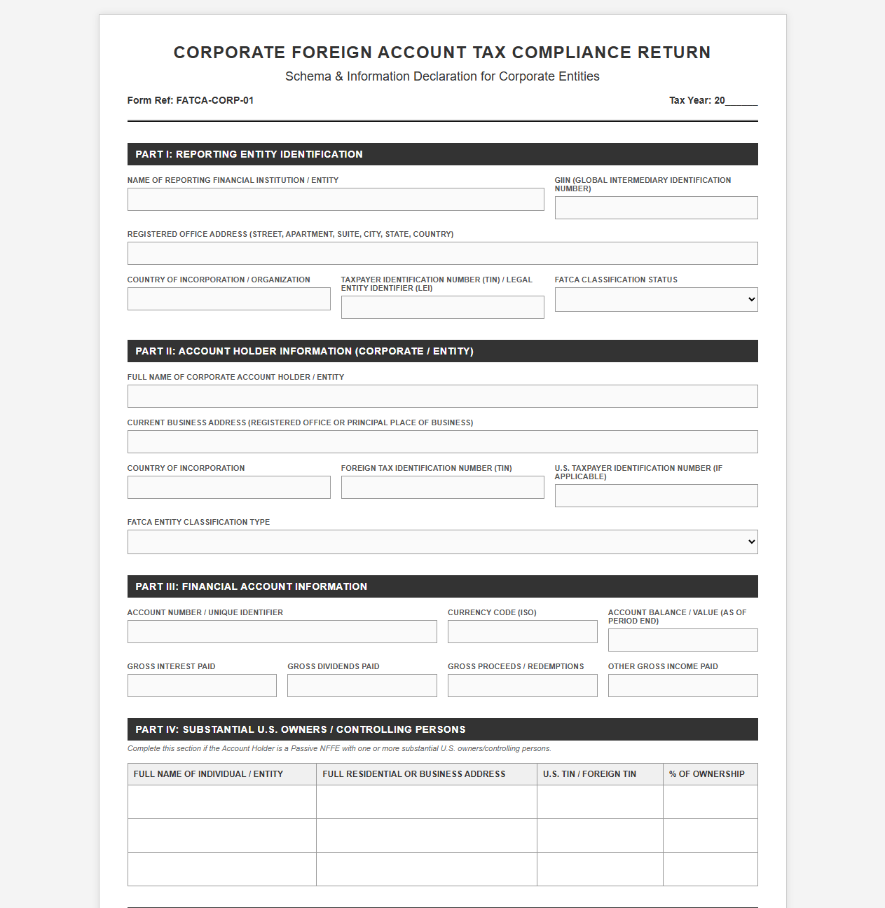 Corporate Foreign Account Tax Compliance Return Schema