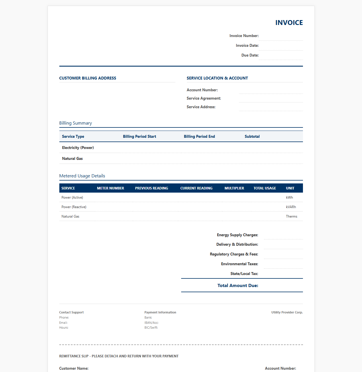 Corporate Gas and Power Supply Billing Invoice