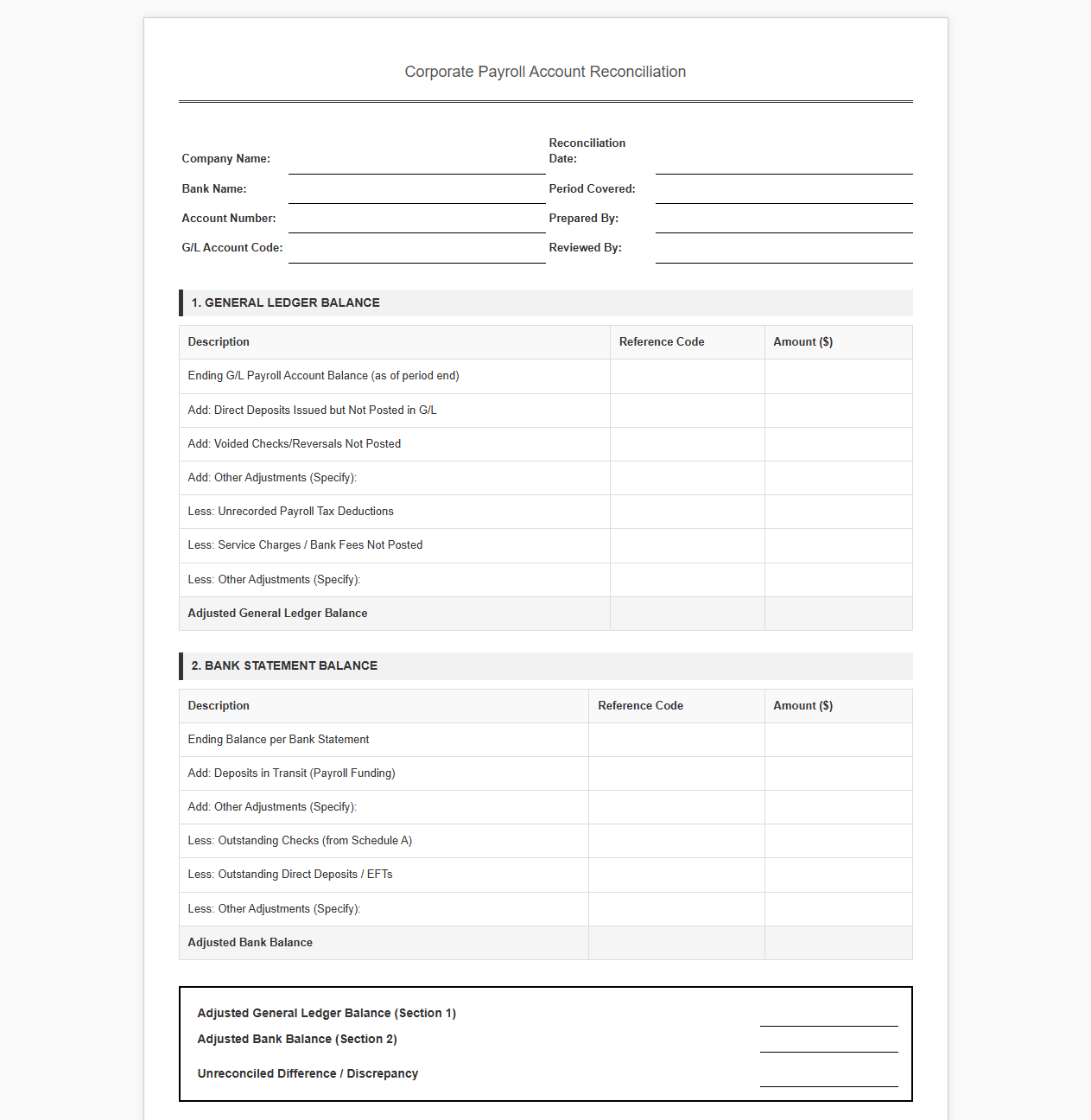 Corporate Payroll Account Reconciliation Template