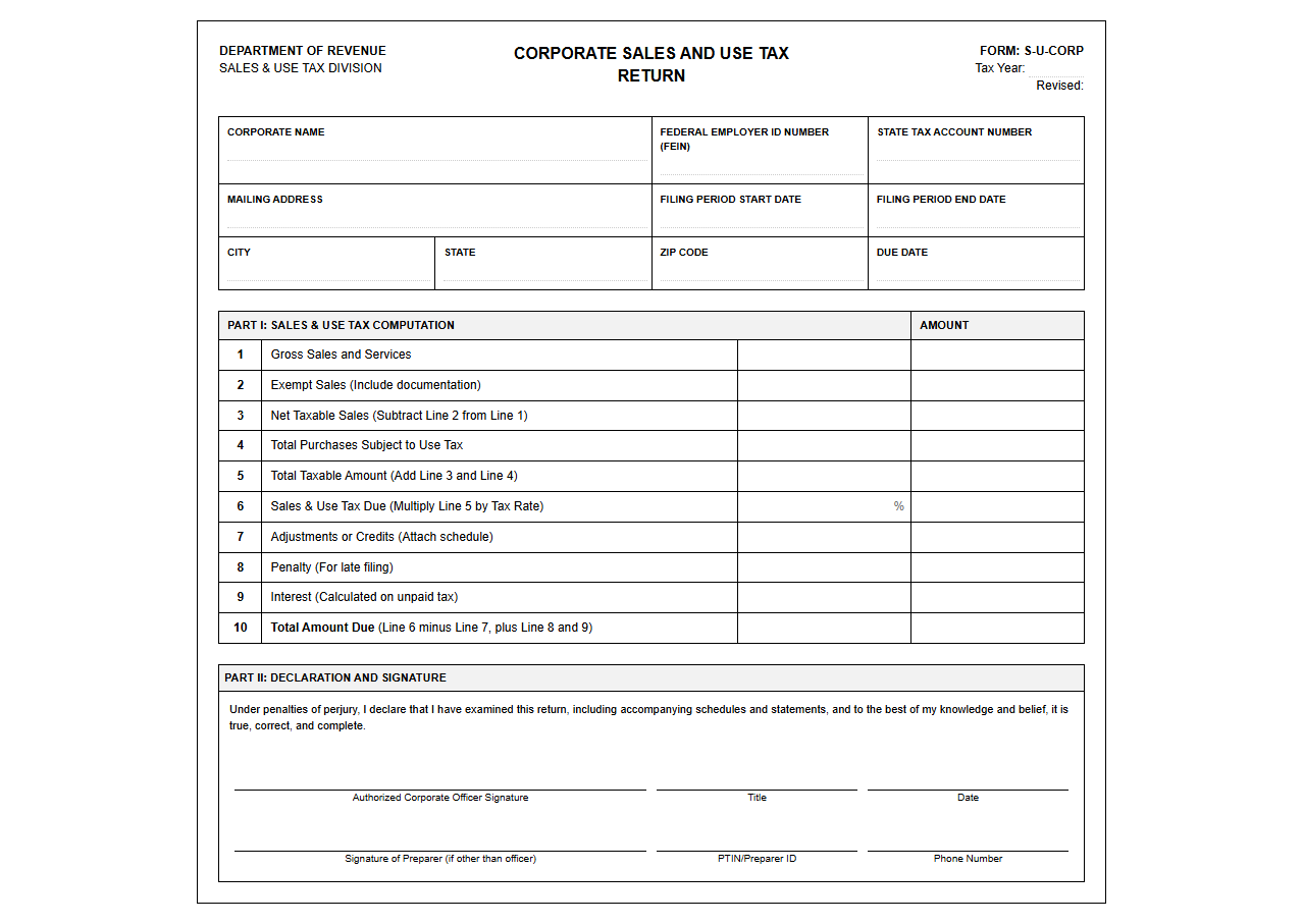 Corporate Sales and Use Tax Return Form
