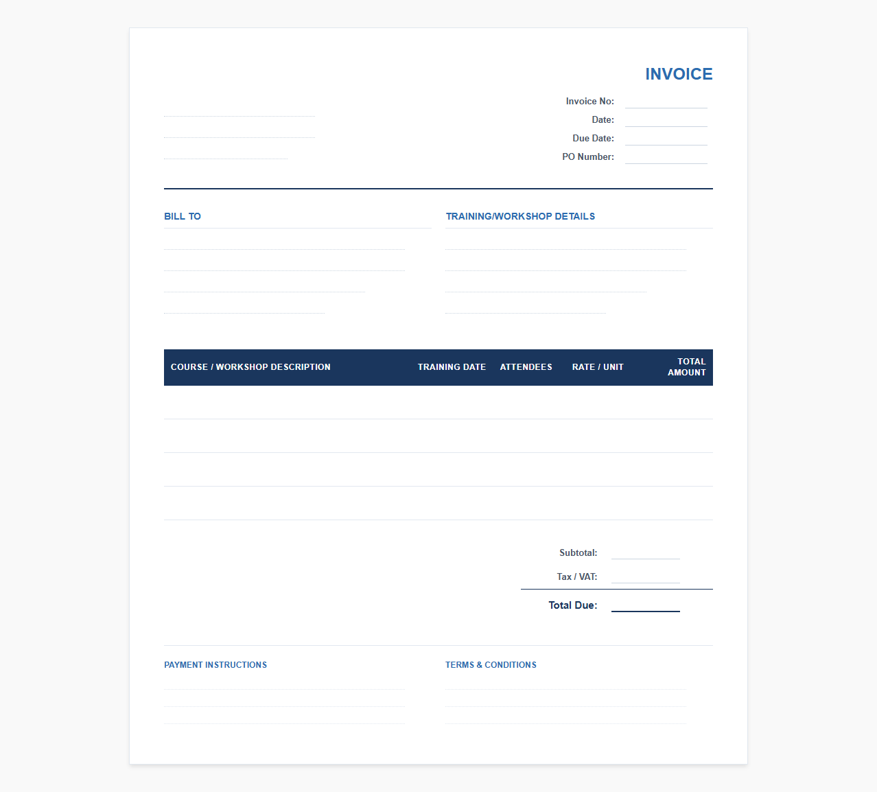Corporate Training and Workshop Invoice