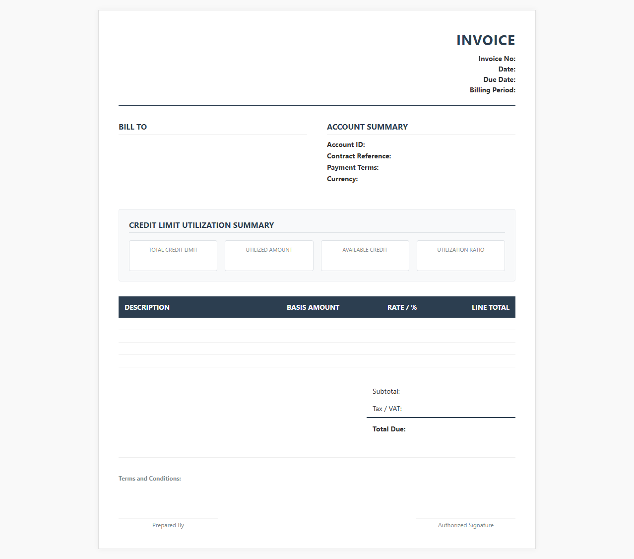 Credit Limit Utilization Invoice Template