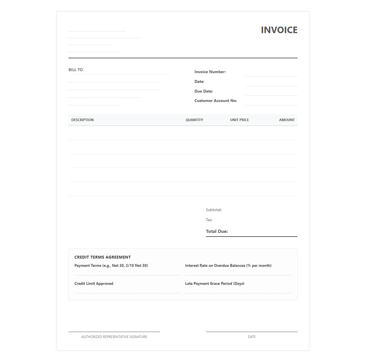 Credit Terms Invoice Template