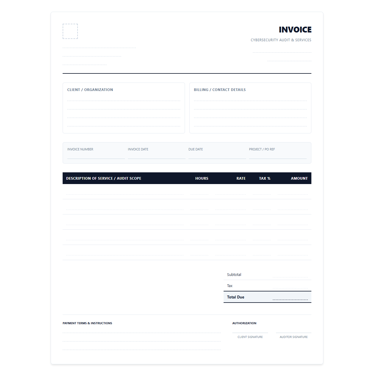 Cybersecurity Audit and Service Invoice