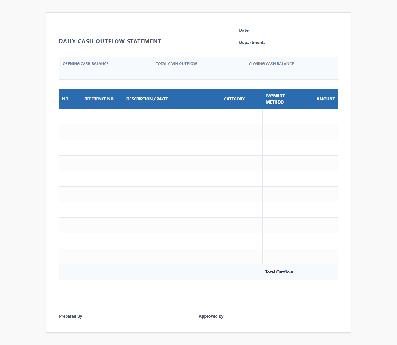 Daily Cash Outflow Statement Template