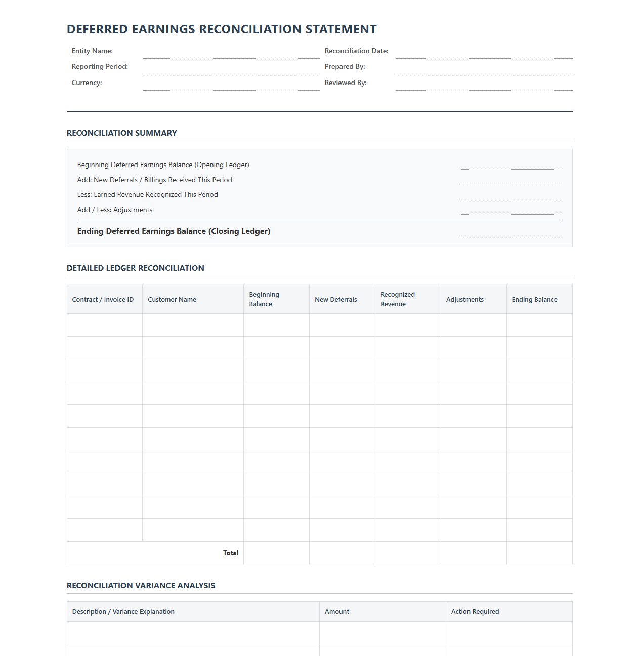 Deferred Earnings Reconciliation Template