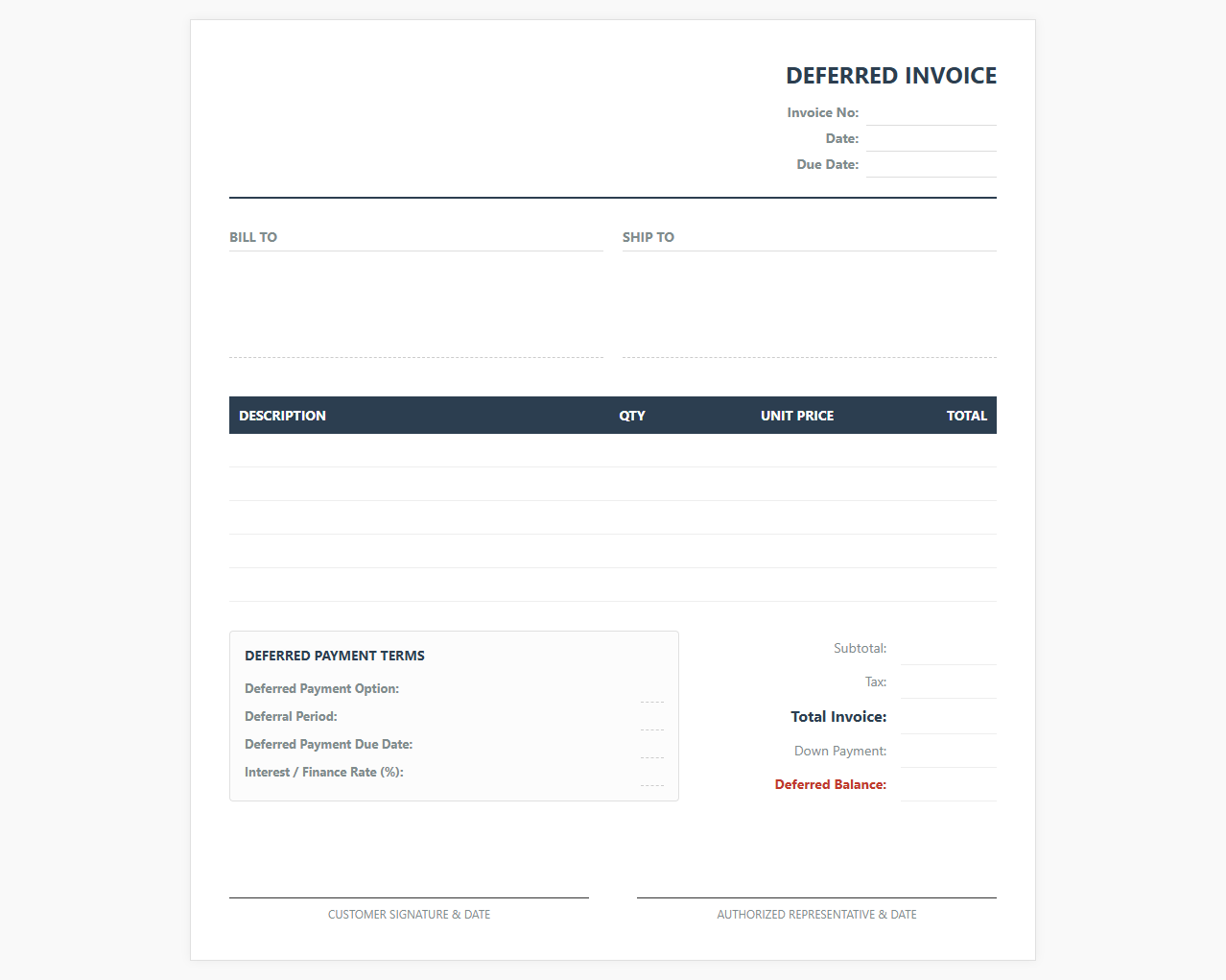 Deferred Payment Invoice Template