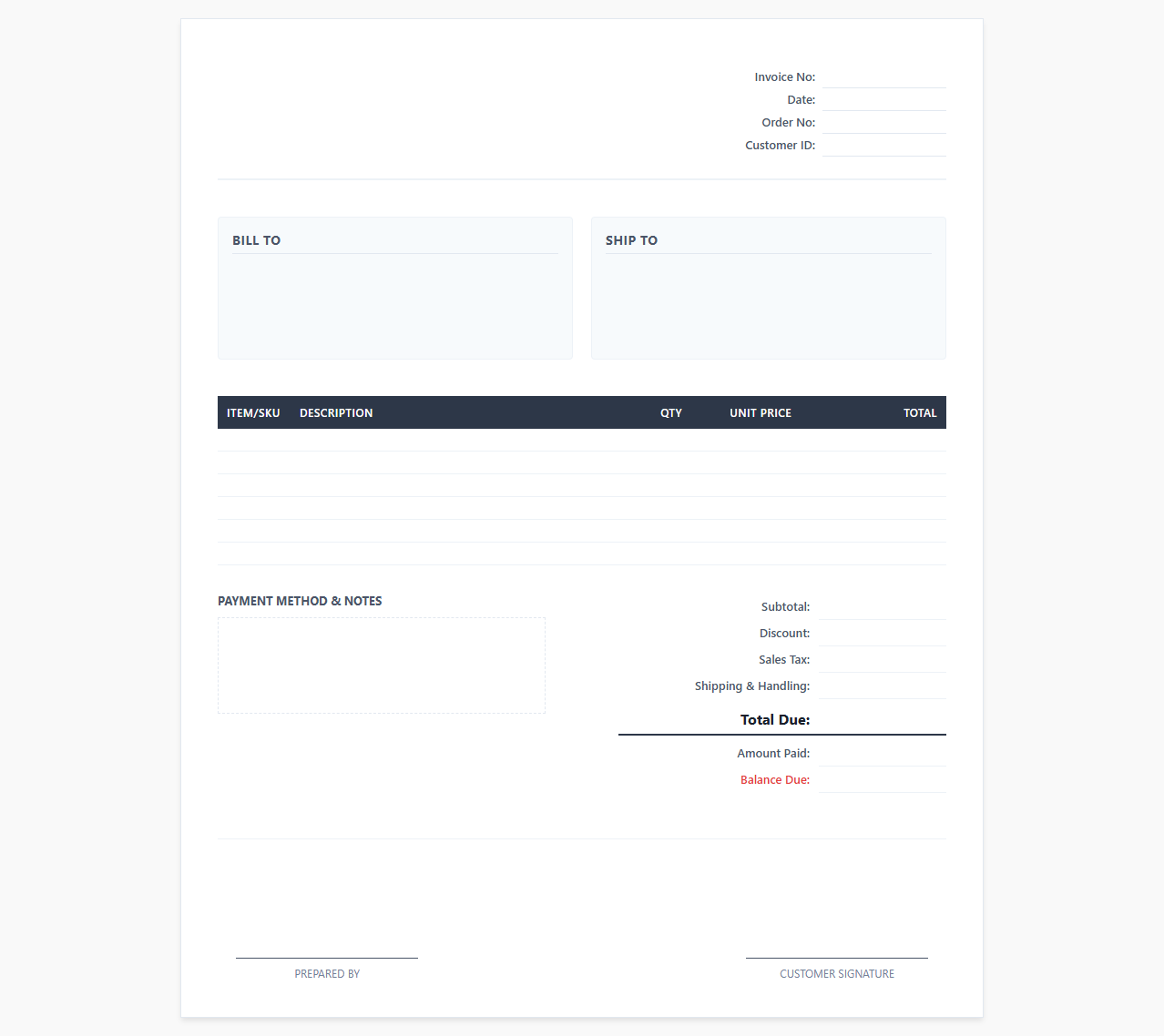 Detailed Itemized Product Sales Invoice and Receipt