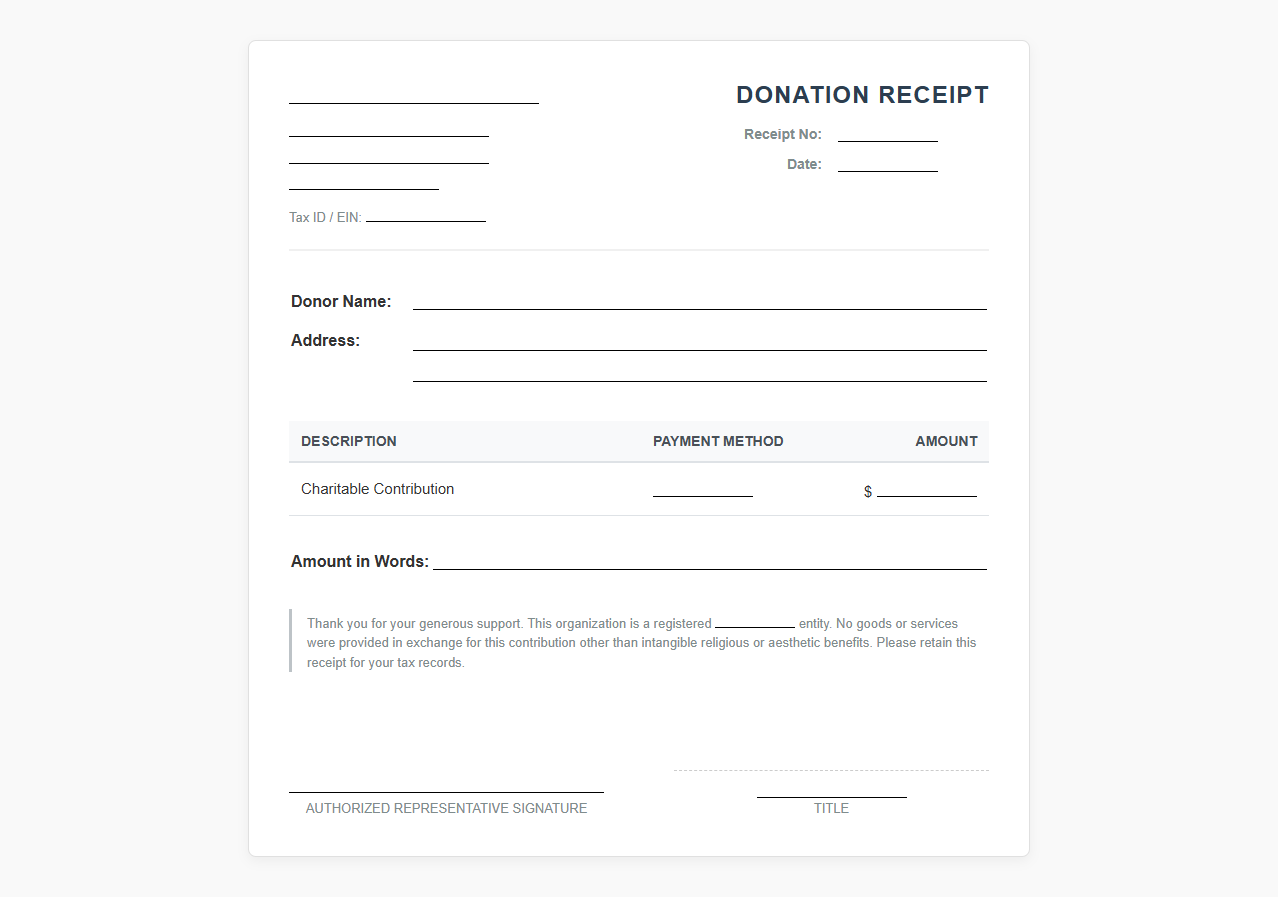 Digital Receipt Template for Individual Donors