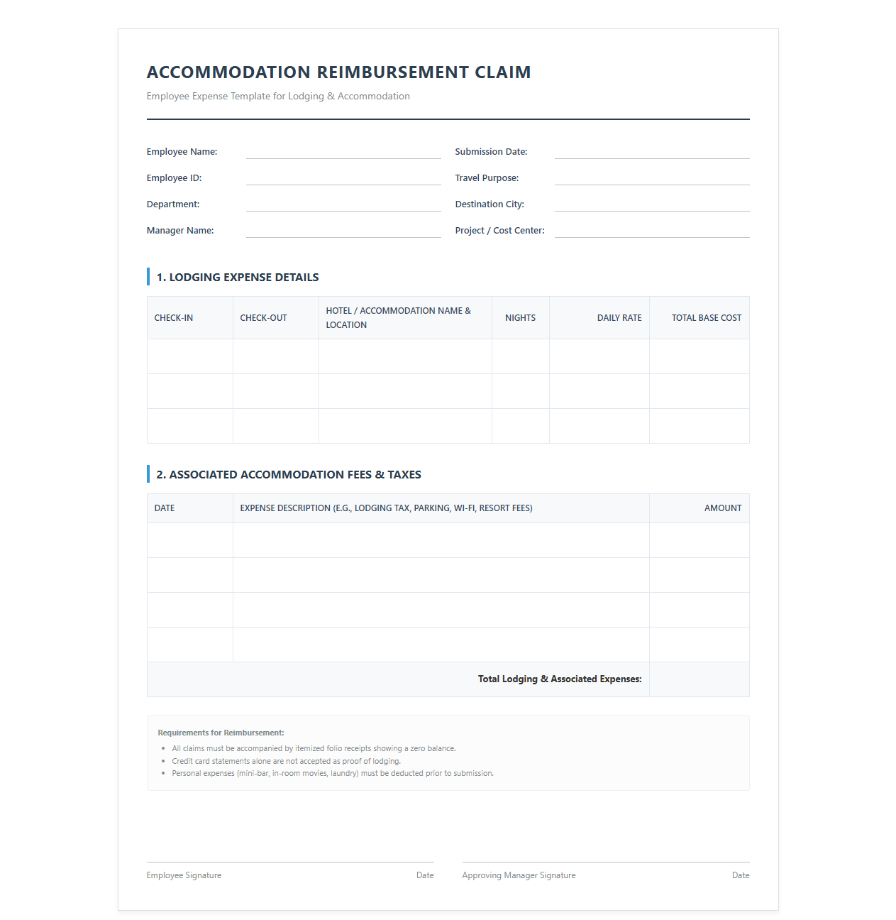 Employee Accommodation Reimbursement Template