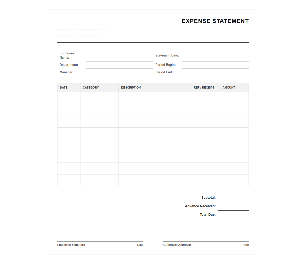 Employee Expense Account Statement Layout