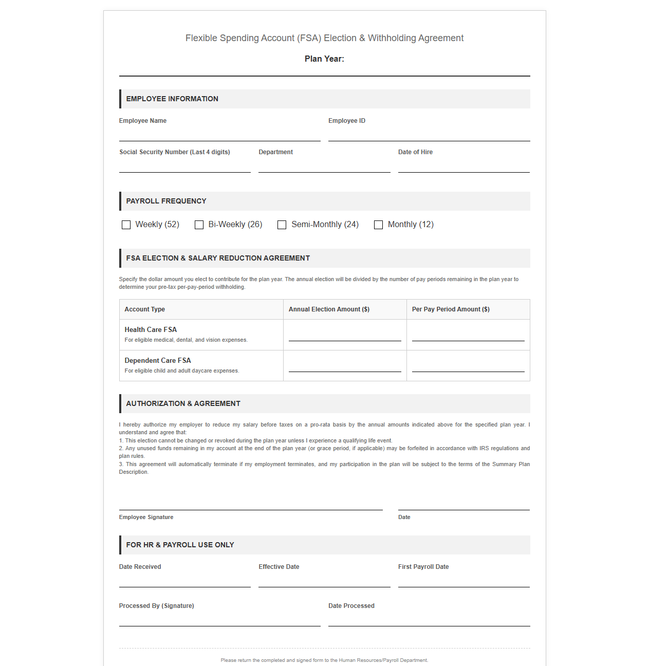 Employee FSA Contribution Election Sheet
