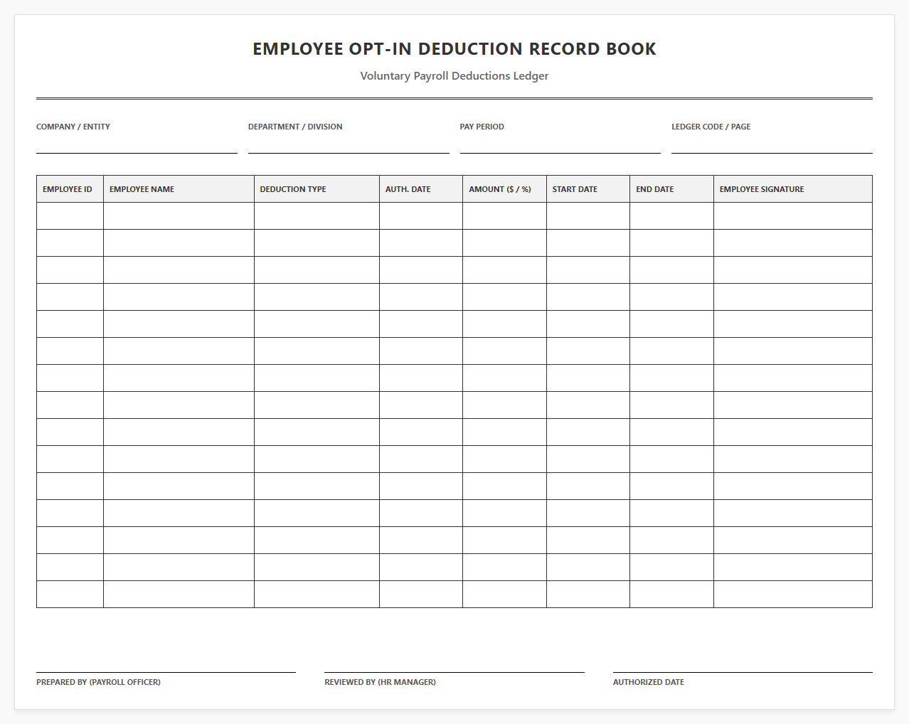 Employee Opt-In Deduction Record Book