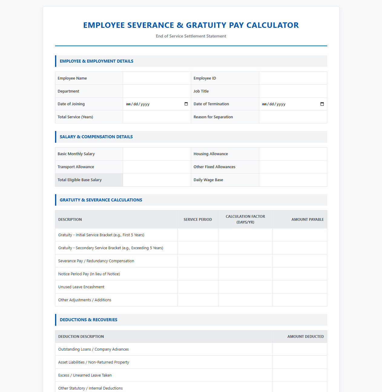 Employee Severance and Gratuity Pay Calculator