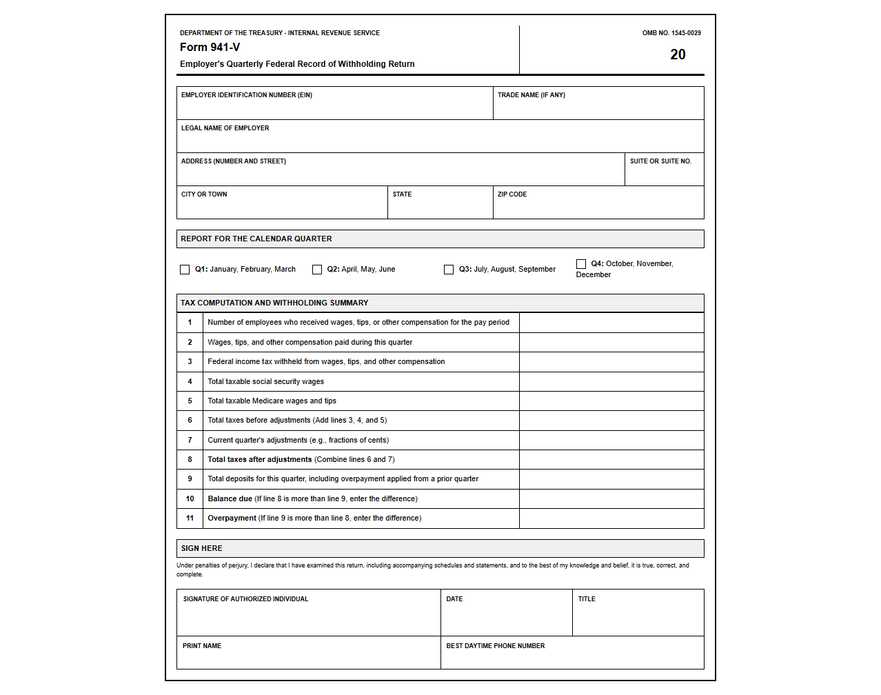 Employer Federal Income Tax Withholding Return Form