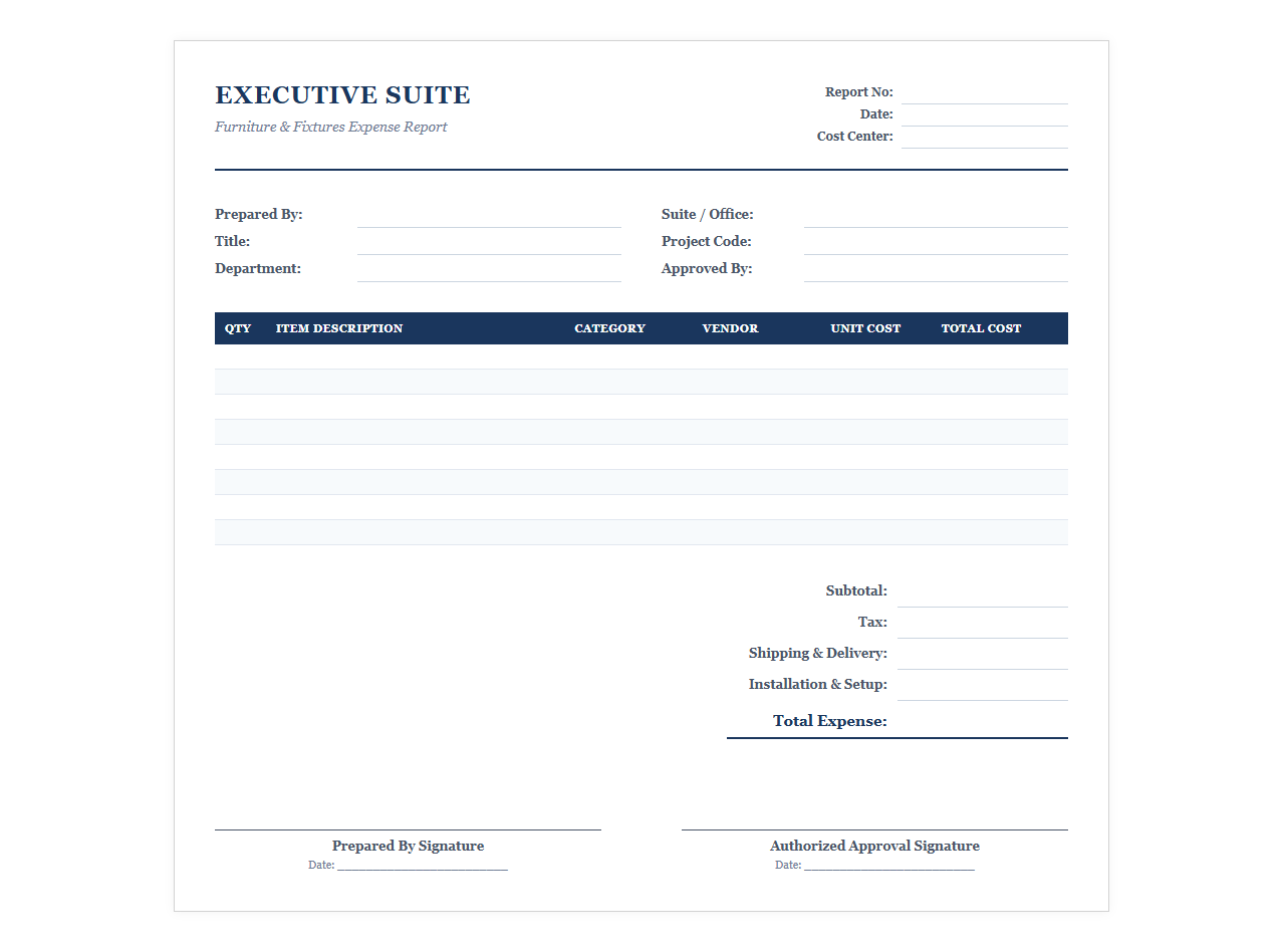 Executive Suite Furniture Expense Report