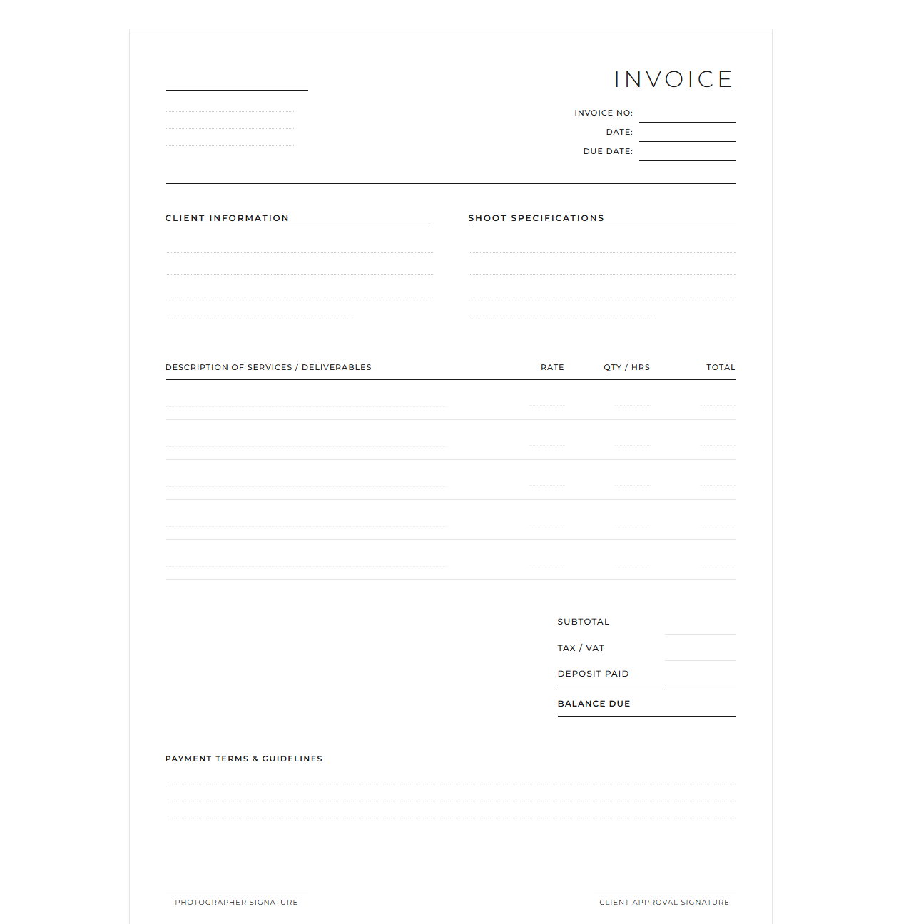 Fashion Photography Service Invoice Template