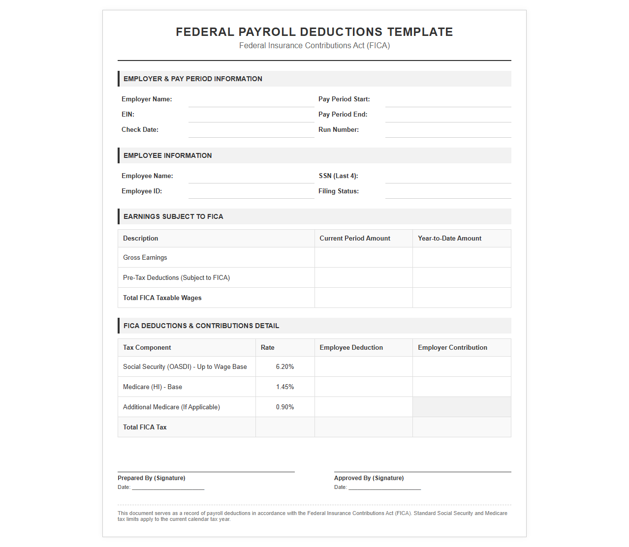 Federal Payroll Deductions Template for FICA