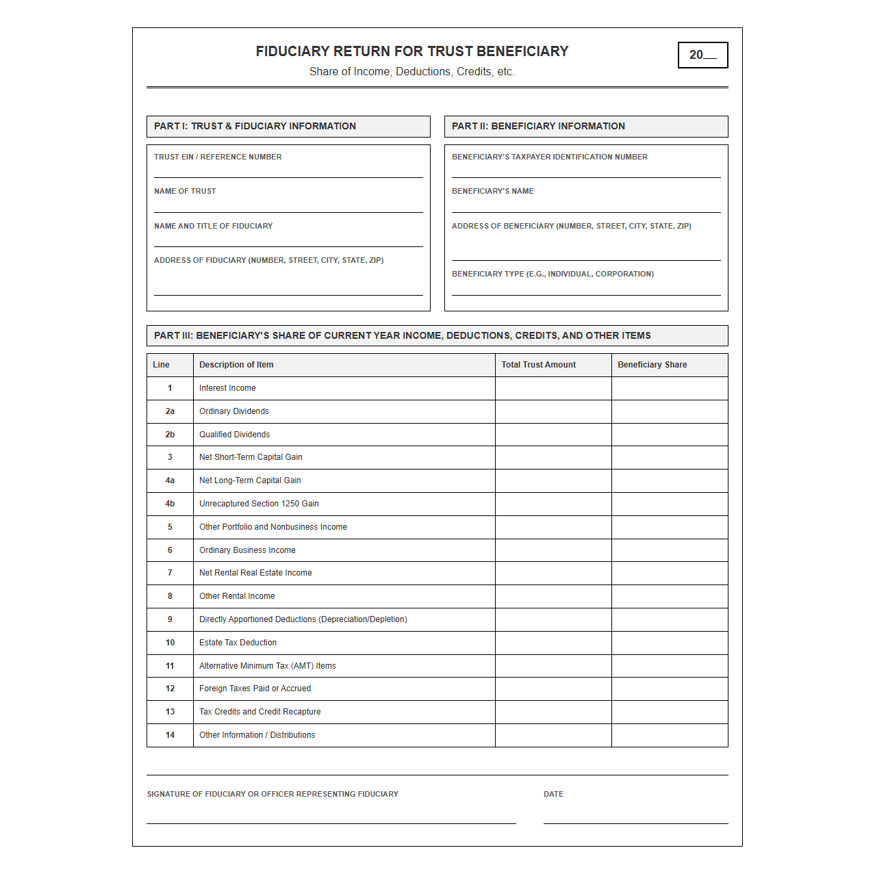 Fiduciary Return Template for Trust Beneficiaries