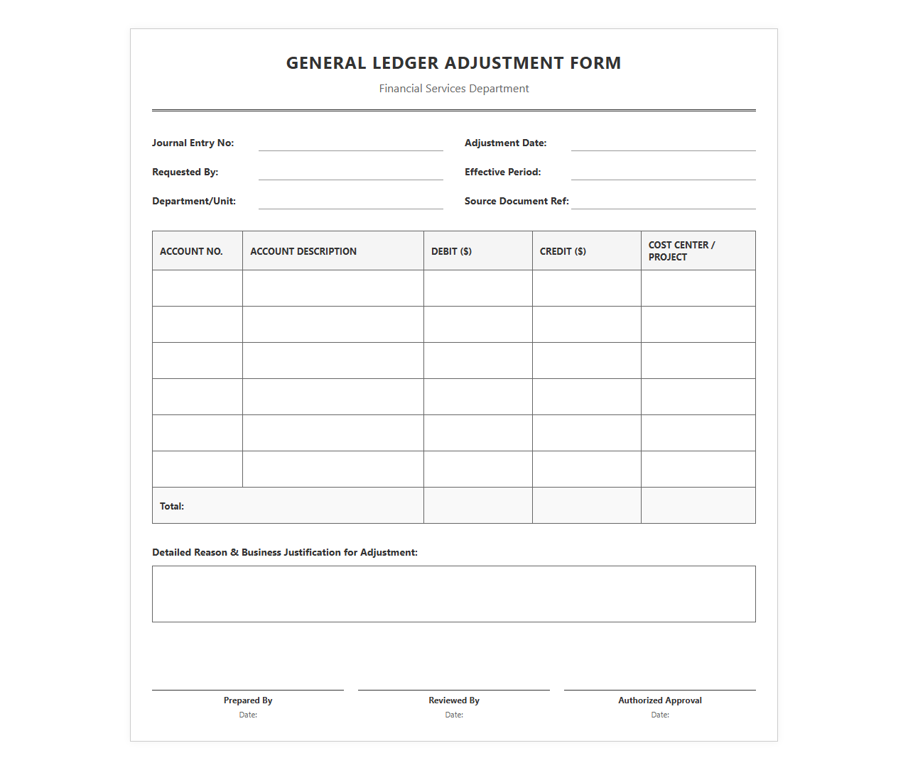 Financial Ledger Adjustment Form