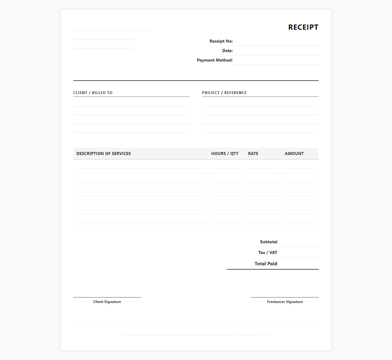 Freelancer Professional Services Invoice Receipt