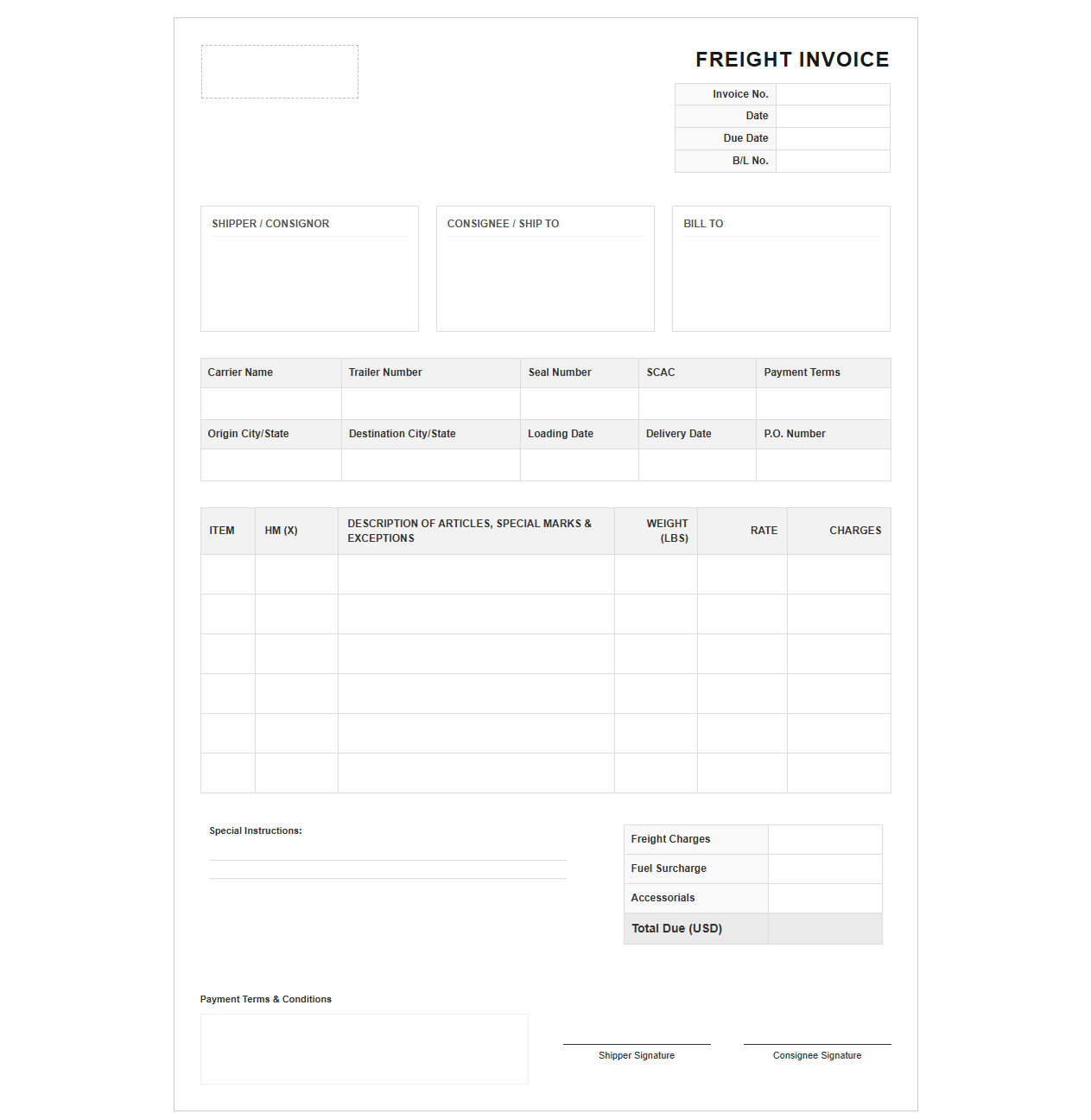 Freight Shipping Invoice Template
